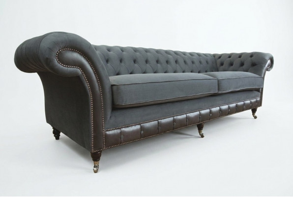 Klassieke Chesterfield bank 4-zitsbank bank Velours Lederen design Zwart Nieuw