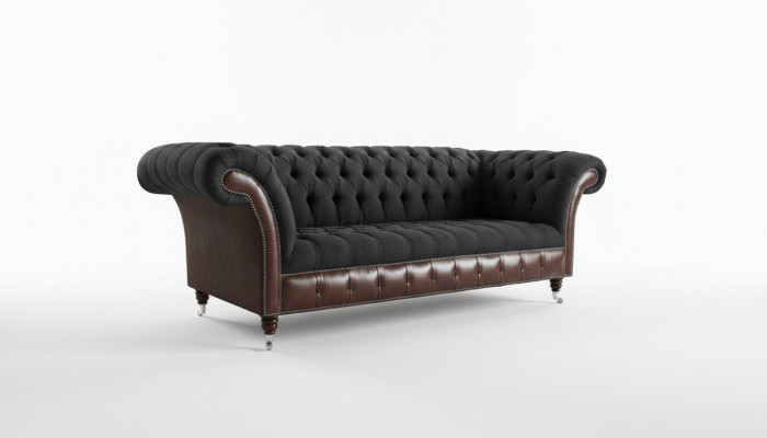 Chesterfield Originele Bank JVMoebel Bank Textiel Banken Sofa's Stof Zwart Nieuw