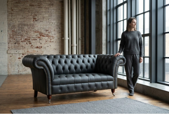 Chesterfield 2-zits bank leren bank bank bekleding zitbank set tweezits Nieuw