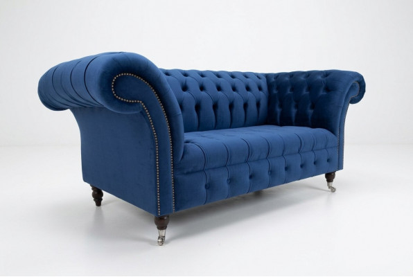 Klassieke Chesterfield bank blauw bekleding set 2-zits banken sofa 185cm