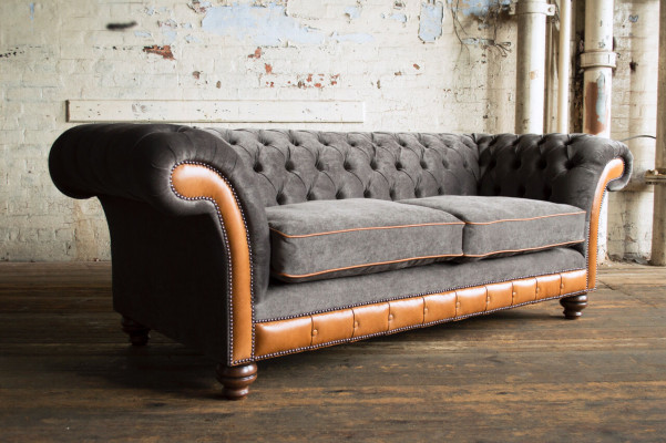 Grijze bruine Chesterfield 3-zits woonkamer luxe bank