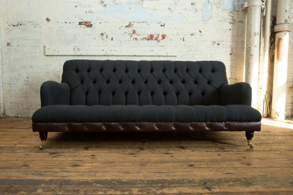 Klassieke Chesterfield bankstel 3-zits bank fluweel leder blauw ontwerp bekleding
