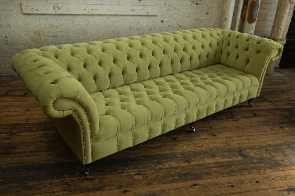 Klassieke Chesterfield bank 4-zits banken bankstellen Leer Groen Design Bekleding
