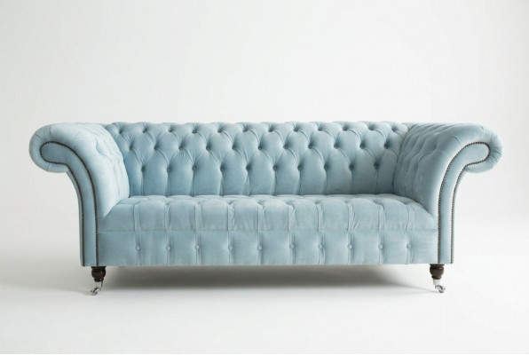 Chesterfield 3-zits gestoffeerde bank leren bank bankstellen textiel modern stijl blauw