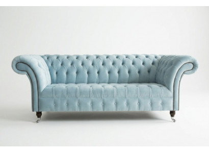 Chesterfield 3-zits gestoffeerde bank leren bank bankstellen textiel modern stijl blauw