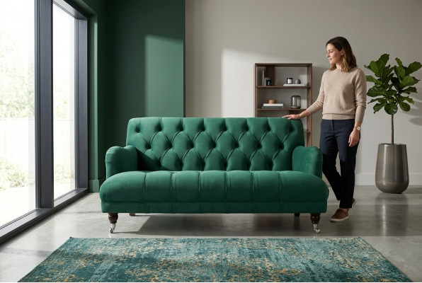 Chesterfield 2-zits gestoffeerde bank lederen bank modern stijl groene stof