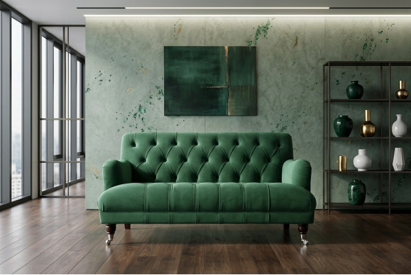 Chesterfield 2-zits gestoffeerde bank lederen bank modern stijl groene stof