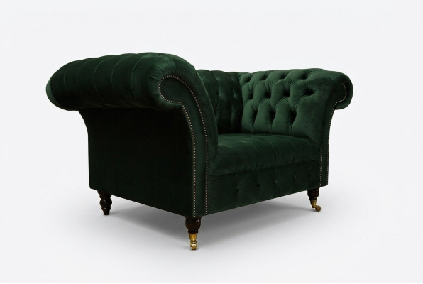 Chesterfield Design Stof Bank Fauteuil 1,5-zits Beklede Sofa's Lounge Groen Fluweel