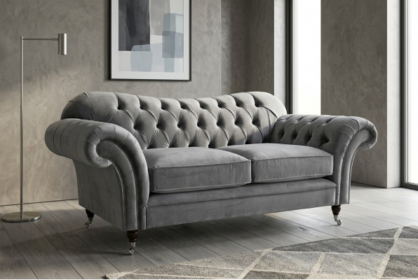 Chesterfield Originele Bankstel Stoffen Banken Grijs 200cm Bank