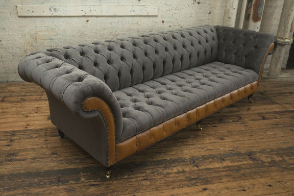 Grijsbruine Chesterfield bank ontwerper 4-zits luxe bankstellen