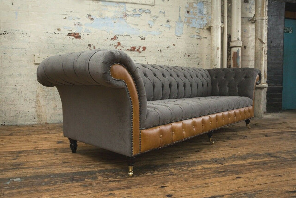 Grijsbruine Chesterfield bank ontwerper 4-zits luxe bankstellen