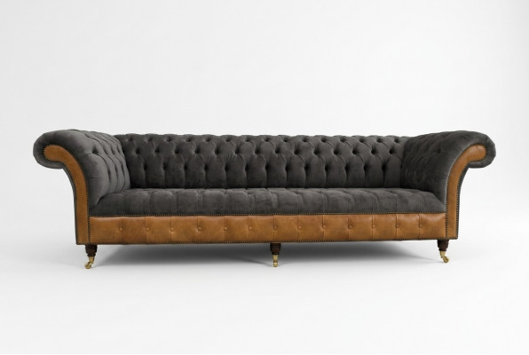 Grijsbruine Chesterfield bank ontwerper 4-zits luxe bankstellen