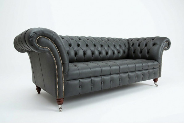 Grijze Chesterfield leren driezits Designer bankstel