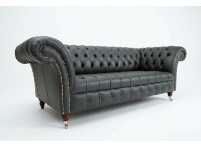Grijze Chesterfield leren driezits Designer bankstel