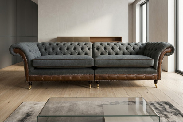 Chesterfield Bank Bank Beklede banken Banken Vierzitter Stof 265cm Zitkussen