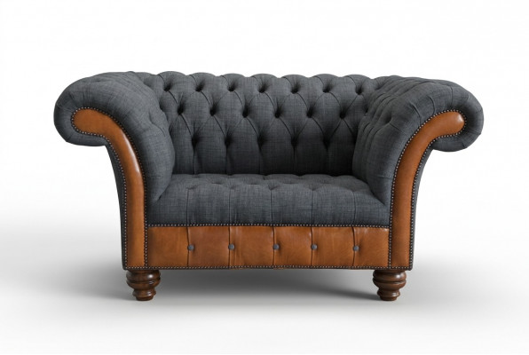 Sessel Couch Polster Sofa Textil Chesterfield Couchen 1,5 Sitzer Einsitzer Grau