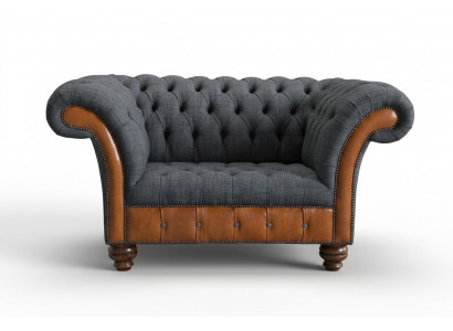 Sessel Couch Polster Sofa Textil Chesterfield Couchen 1,5 Sitzer Einsitzer Grau