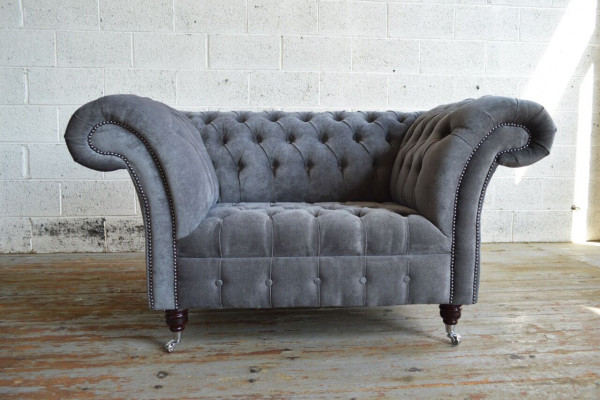 Fauteuil Bank Bekleding Sofa Chesterfield Banken 1,5-zits Eenzitter Grijs Textiel