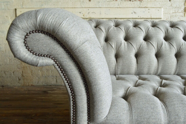 Chesterfield Design Stoffbank Fauteuil 1,5 zits Gestoffeerde Sofa Lounge Grijs Fluweel
