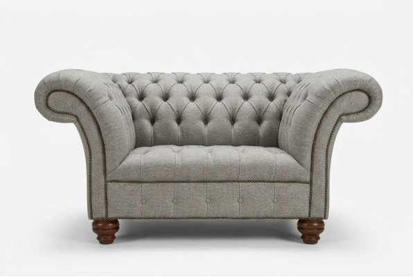 Chesterfield Design Stoffbank Fauteuil 1,5 zits Gestoffeerde Sofa Lounge Grijs Fluweel