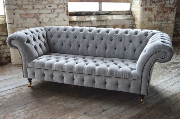 Stijlvolle grijze Chesterfield 3-zits luxe woonkamerbank