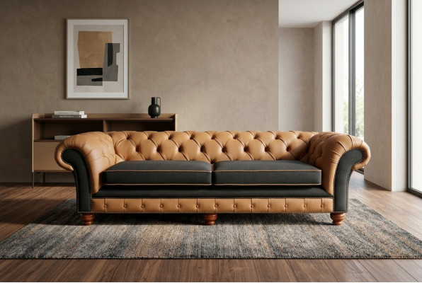 Bruine Chesterfield bank 4-zits bankstel Fluweel Leder design