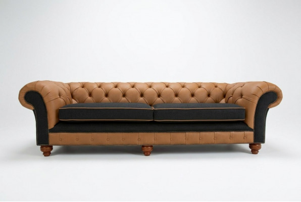 Bruine Chesterfield bank 4-zits bankstel Fluweel Leder design