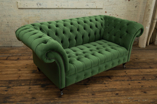 Groene Chesterfield textielbank tweezits gestoffeerd sofa 185 cm stof leer nieuw