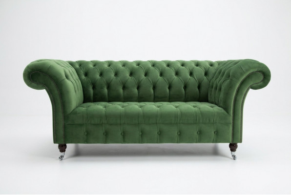 Groene Chesterfield textielbank tweezits gestoffeerd sofa 185 cm stof leer nieuw