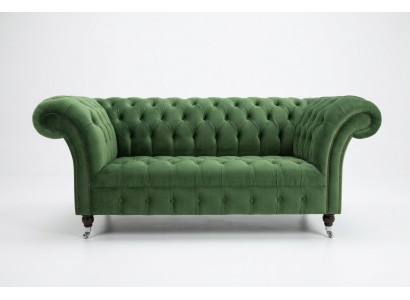 Groene Chesterfield textielbank tweezits gestoffeerd sofa 185 cm stof leer nieuw