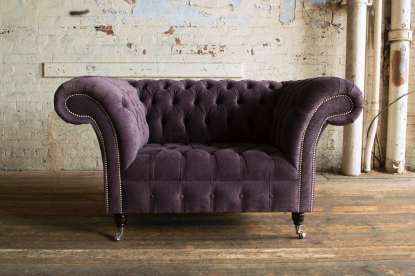 Chesterfield fauteuil bankbekleding sofa banken 1,5 zits eenzitter paars textiel