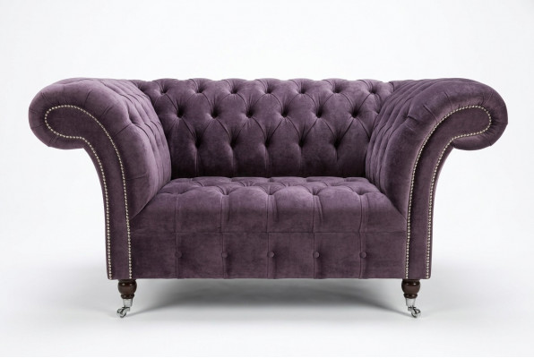 Chesterfield fauteuil bankbekleding sofa banken 1,5 zits eenzitter paars textiel