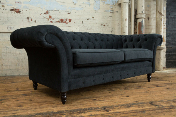 Stijlvol zwart Chesterfield bankstel Designer 3-zits luxe bank