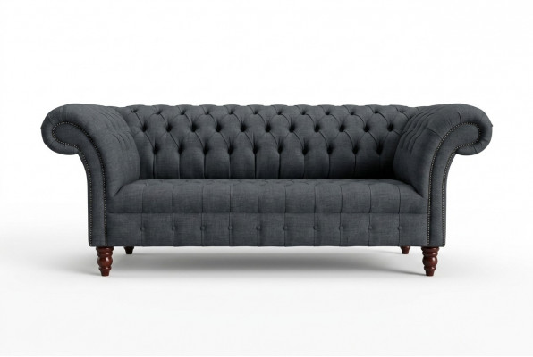 Grijze textielbank Grijze Chesterfield-driepersoons luxe woonkamerbank