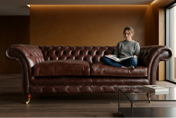 Bruine luxe Chesterfield 3-zits moderne woonkamerbank.
