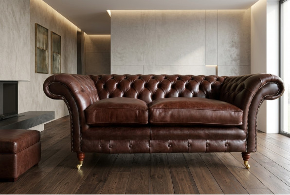Bruine luxe Chesterfield 3-zits moderne woonkamerbank.