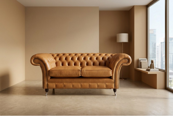 Chesterfield Design Luxus Gestoffeerde Sofa Bankstel Zitcombinatie Leer Textiel Bruin