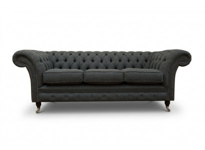 Zwarte Chesterfield gestoffeerde bank Designer 3-zits woonkamerbank
