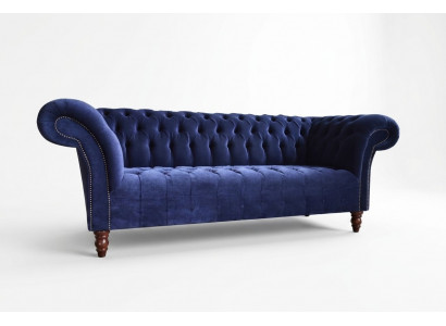 Blauw Chesterfield bank bankontwerp gestoffeerde banken stoffen textiel leer