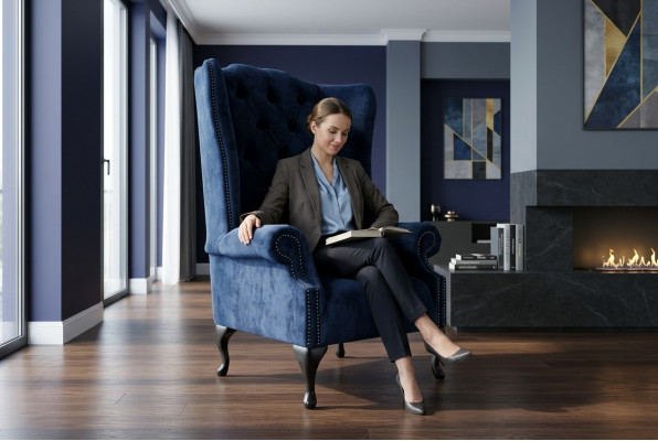Blauwe oorfauteuil Chesterfield Sofa Couch Bekleding 1-Zits Fauteuil Banken Textiel