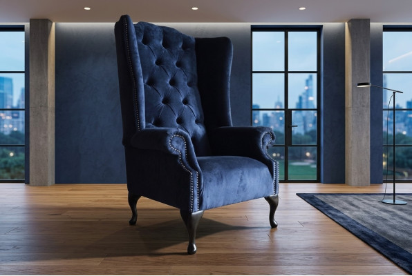 Blauwe oorfauteuil Chesterfield Sofa Couch Bekleding 1-Zits Fauteuil Banken Textiel