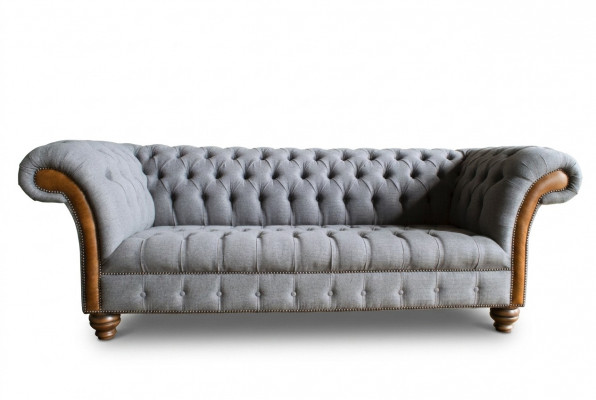 Edel grijs Chesterfield driezits luxe woonkamer 3-zitsbank.