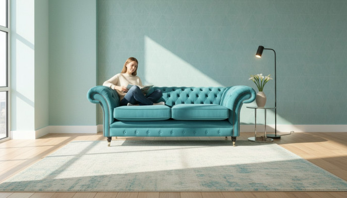 Turquoise Chesterfield bank ontwerper 3-zits luxe woonkamer bankstel