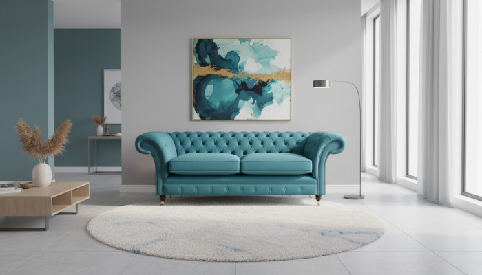 Turquoise Chesterfield bank ontwerper 3-zits luxe woonkamer bankstel