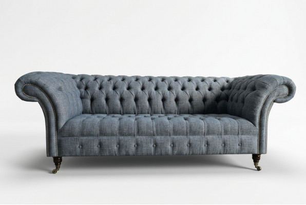 Grijze textiel Chesterfield driezits luxe 3-zitsbank designer sofa