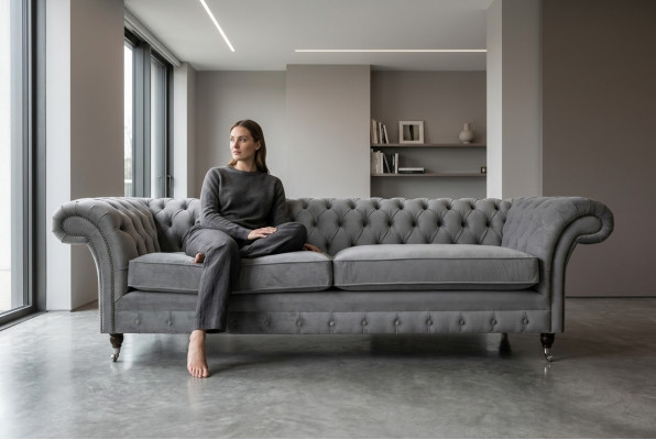 Chesterfield 4-zits gestoffeerde bank Moderne stijl Leder Stof Bank Sofa's Textiel