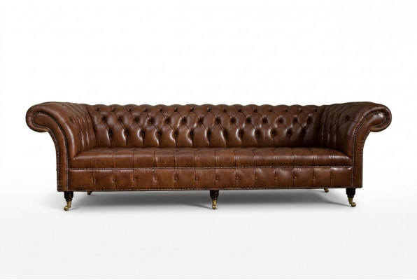 Chesterfield Bruin Bank Bank Bekleding 4-Zits Bankstel Bankstelbanken 265cm
