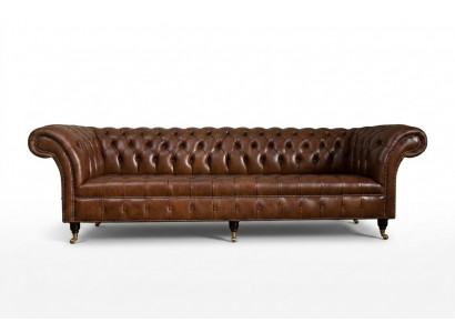Chesterfield Bruin Bank Bank Bekleding 4-Zits Bankstel Bankstelbanken 265cm