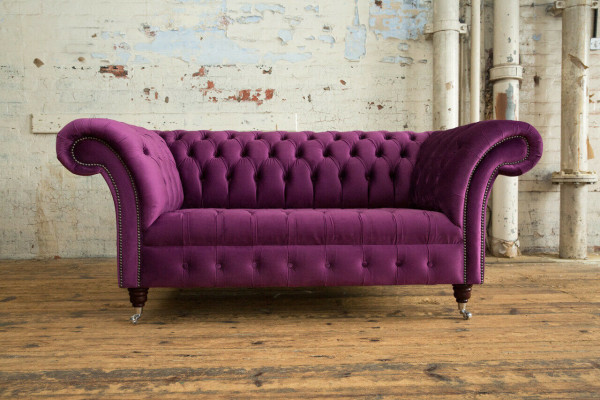 Chesterfield Design Luxe Gestoffeerde Sofa Bank Zitmeubel Leer Textiel Paars Nieuw
