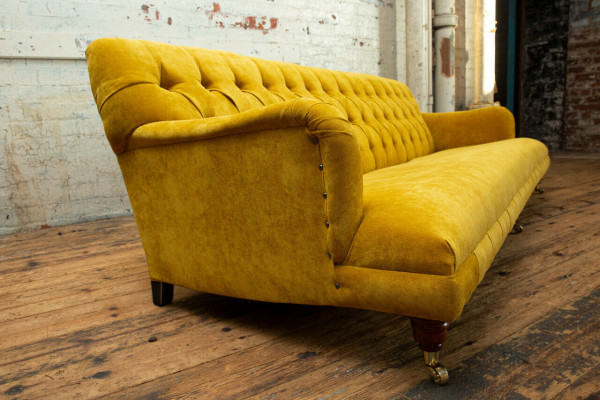 Klassieke Chesterfield bank 4-zitsbanken bankstellen leer geel ontwerp bekleding